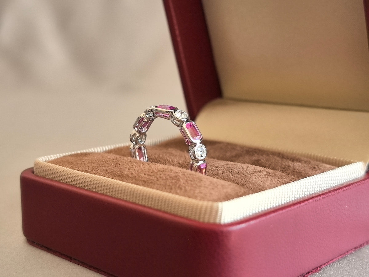 Juno Diamond MX-020 | Pink Mixed-Cut Lab-Grown Diamond Full Bezel Setting Bezel Ring