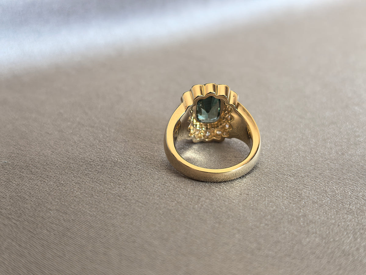 Juno Diamond CU-011 | 1 Carat Green Cushion-Cut Lab-Grown Diamond 13-Stone Full Bezel Setting Halo Ring