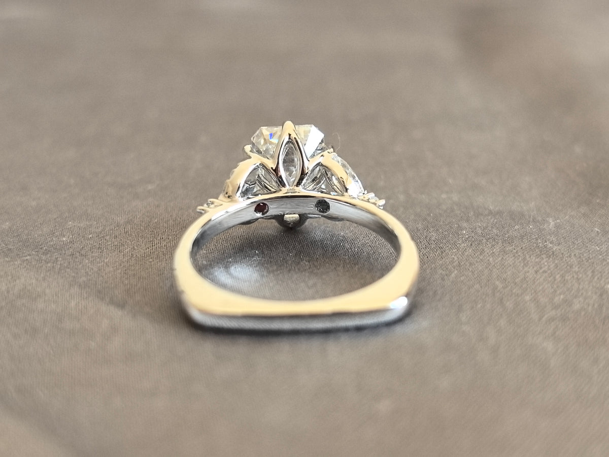 Juno Diamond EM-030 | Emerald-Cut Lab-Grown Diamond White Gold Ring With Marquise And Round Side Stones