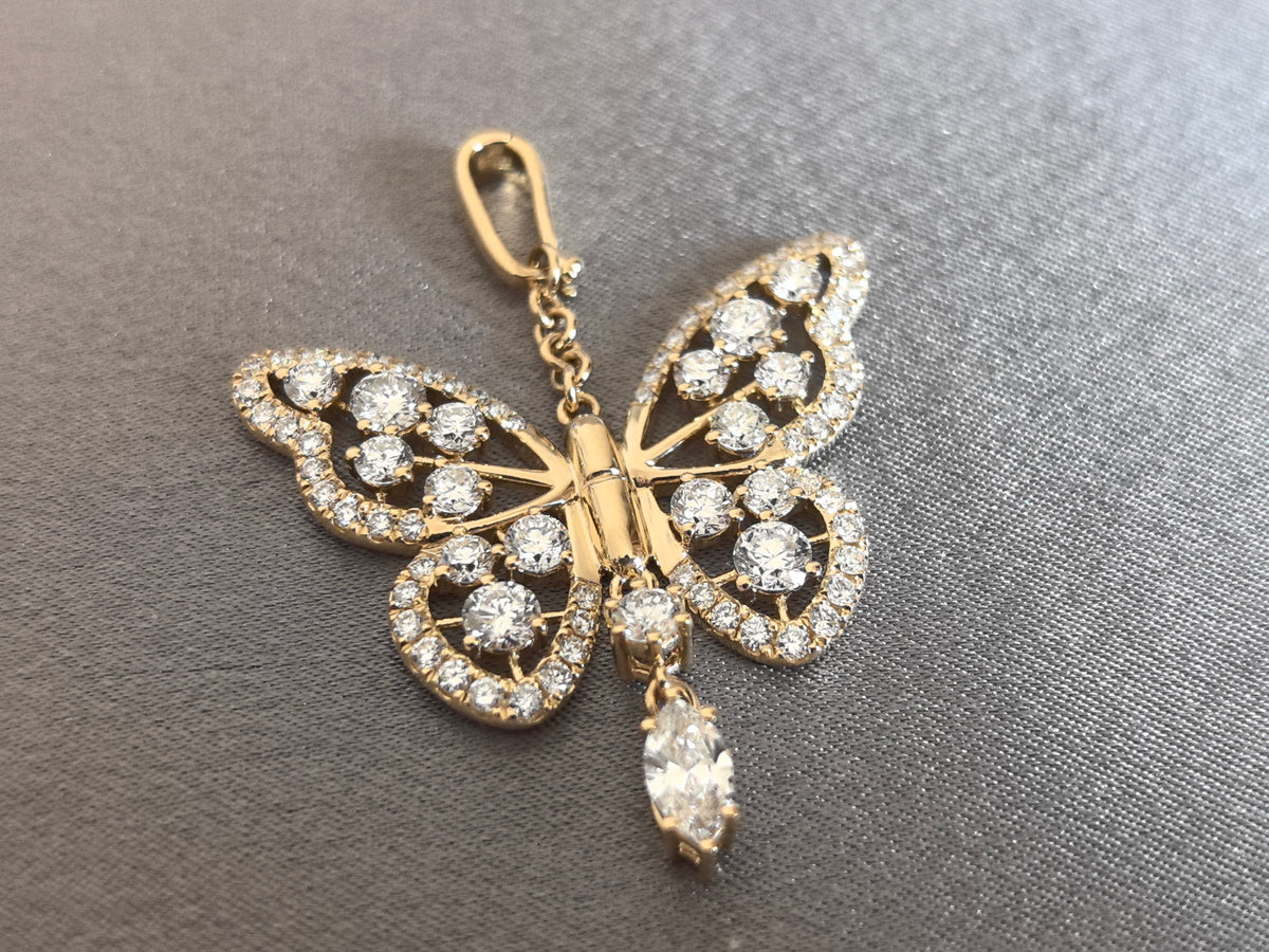 Juno Diamond P-019 | Butterfly Pavé Pendant With Round Lab-Grown Diamonds and Marquise Drop