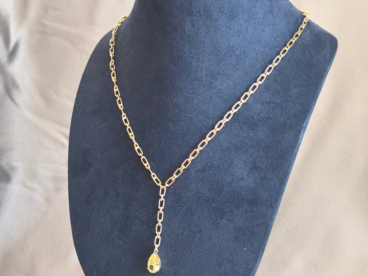Juno Diamond N-042 | 3 Carat Fancy Yellow Pear-Cut Lab-Grown Diamond Y-Shaped Lariat Necklace