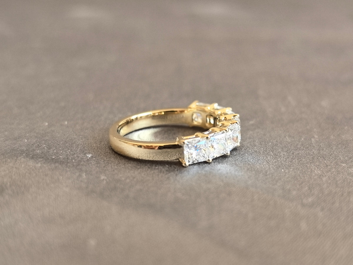 Juno Diamond PR-016 | Five-Stone Princess-Cut Lab-Grown Diamond Ring In Yellow Gold