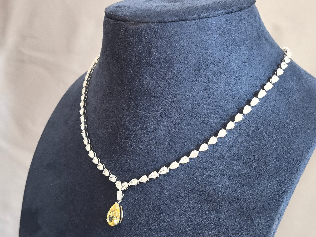 Juno Diamond N-041 | 3 Carat Yellow Pear-Cut Lab-Grown Diamond tennis chain Prong Necklace