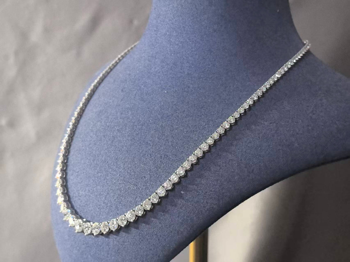 Juno Diamond N-030 | 18ct Three-Prong Graduated Round Lab-Grown Diamond Tennis Necklace with Extension Chain Necklace
