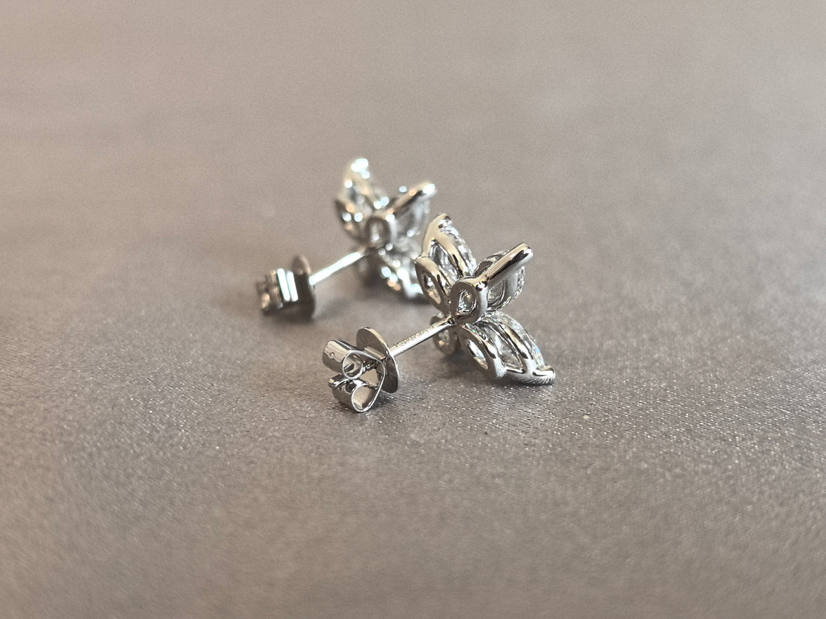 Juno Diamond E-049 | Four-Marquise-Cut Petal Cluster Lab-Grown Diamond Stud Earrings In White Gold