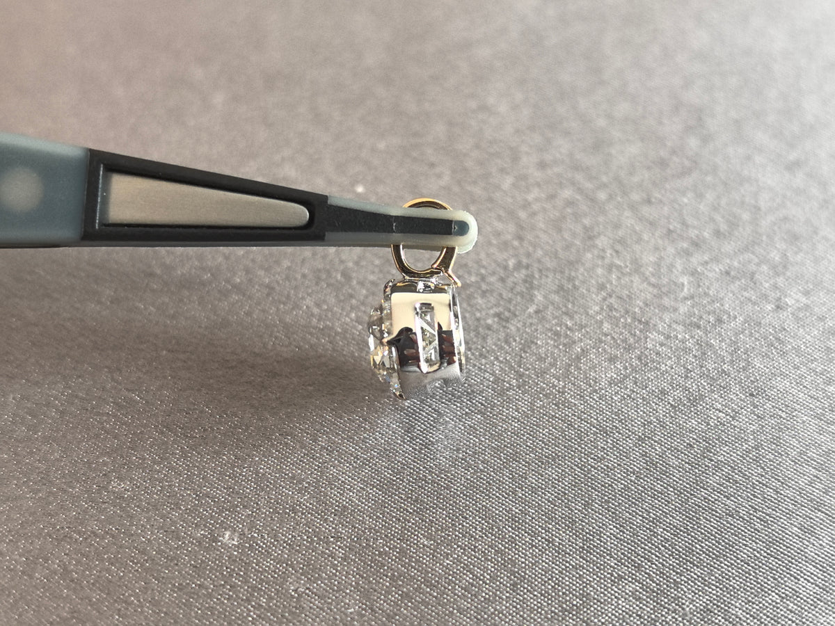 Juno Diamond P-017 | 3 Carat Cushion-Cut Lab-Grown Diamond Partial-Bezel Pendant With Segmented Round Diamond Accents