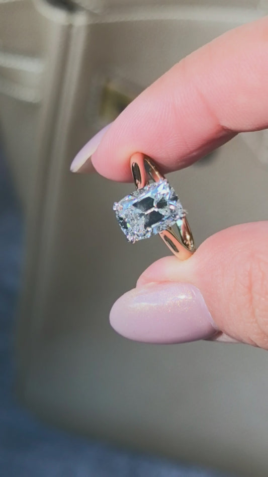 Cushion Lab Grown Diamond Ring | Floral Setting with Hidden Halo | 14K Gold | Botanical Elegance