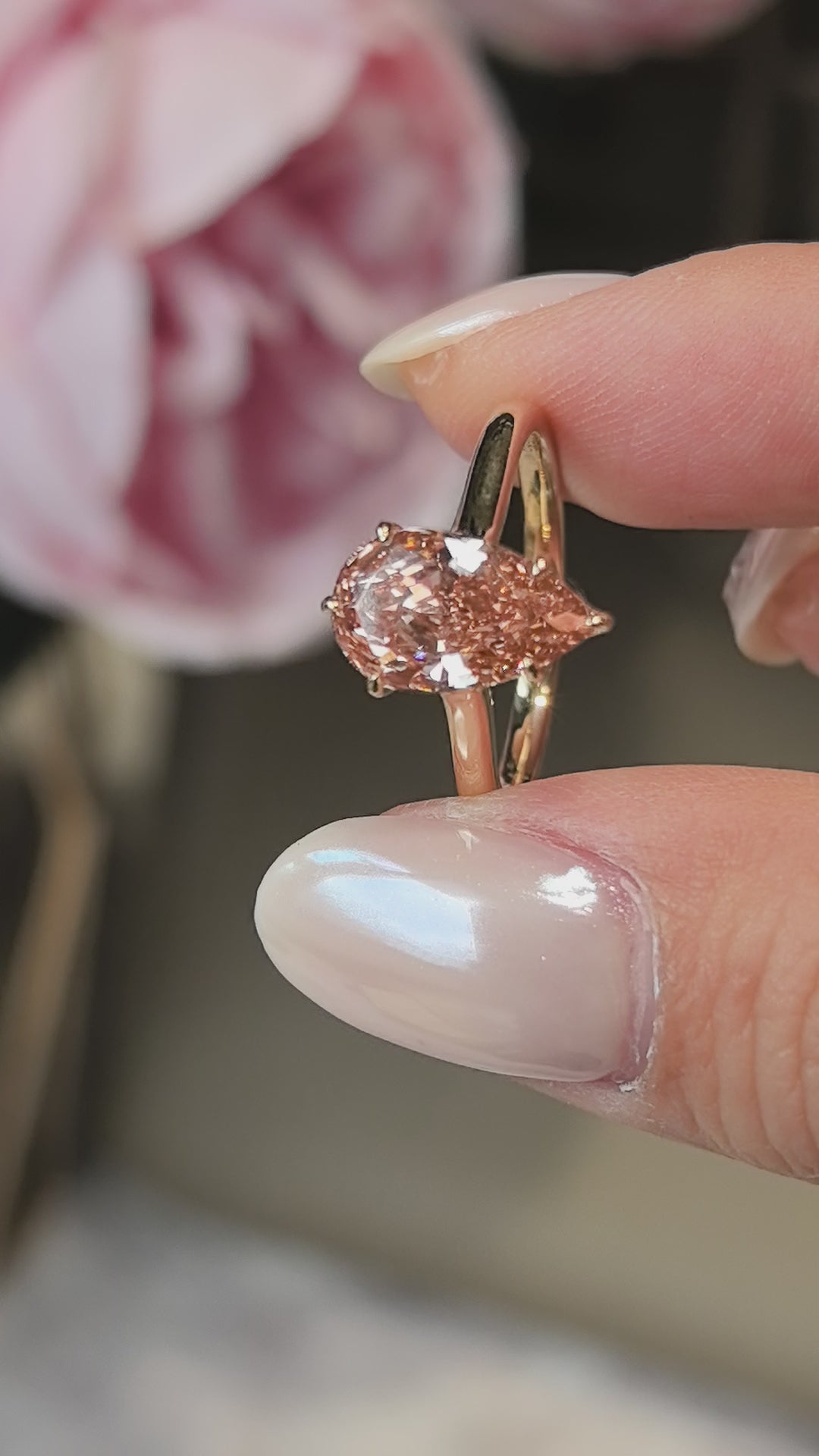 2 Carat Champagne Pear-Shaped Lab-Grown Diamond Ring | Special Color Design | Minimalist Ring Setting Design