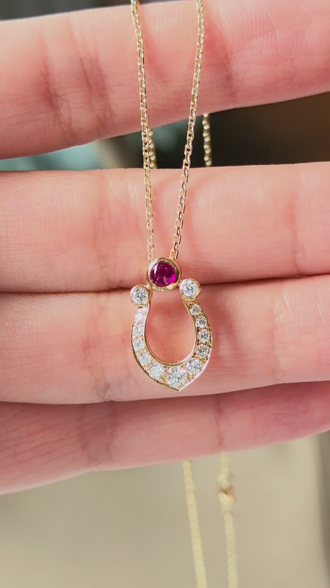 The Modern Equestrian | Ruby & Diamond Horseshoe Pendant