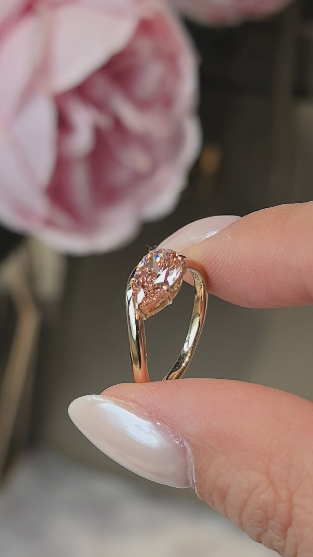 PE-018 | Pear Cut Solitaire Ring|V-Shape Setting|Yellow Gold Bypass Band|Prong Set Lab Grown Diamond|Modern Statement Engagement Ring
