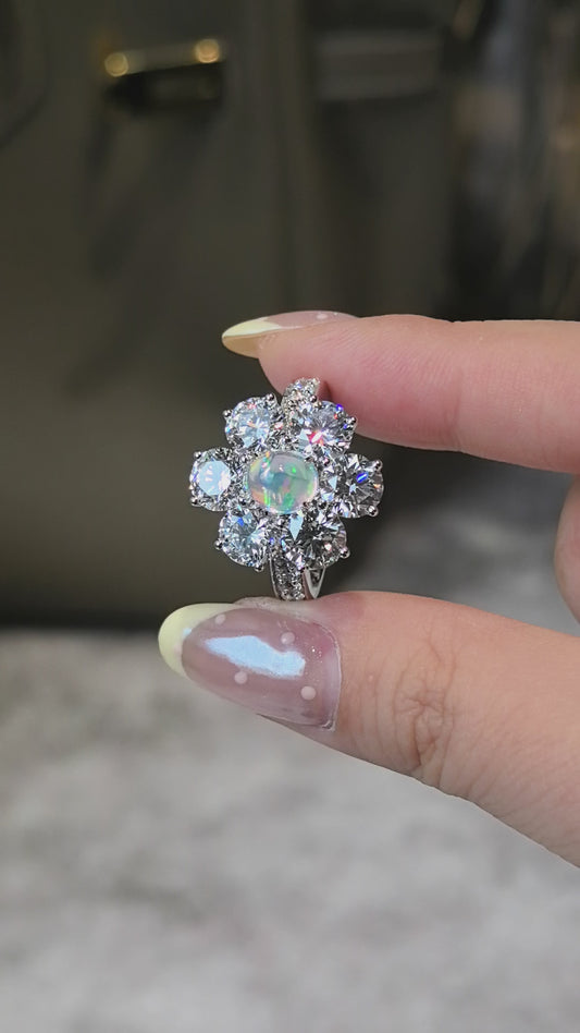 OV-052| Oval Natural Opal Gemstone | Diamond Accents | Round Shank