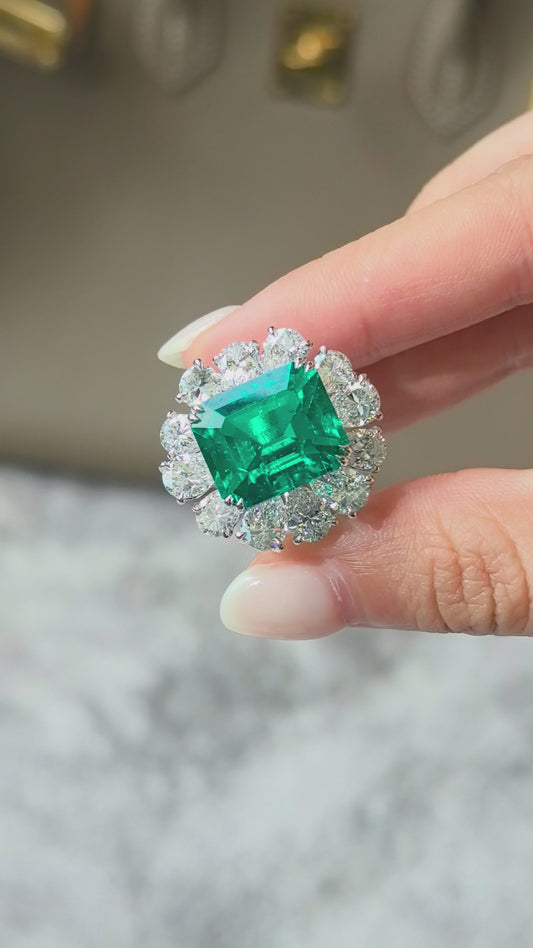 10.6ct 14g Sunflower Emerald Lab Gemstone Ring | Floral Design