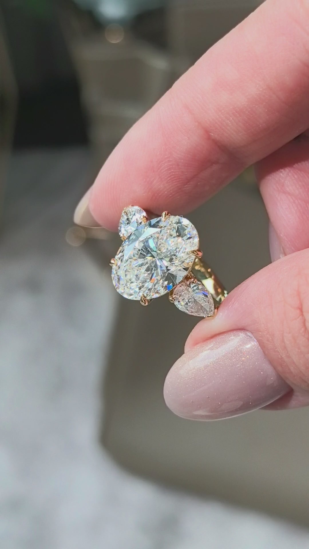 Oval Center Trilogy Ring | Pear Sidestones | Fluid Elegance | Lab-Grown Diamonds