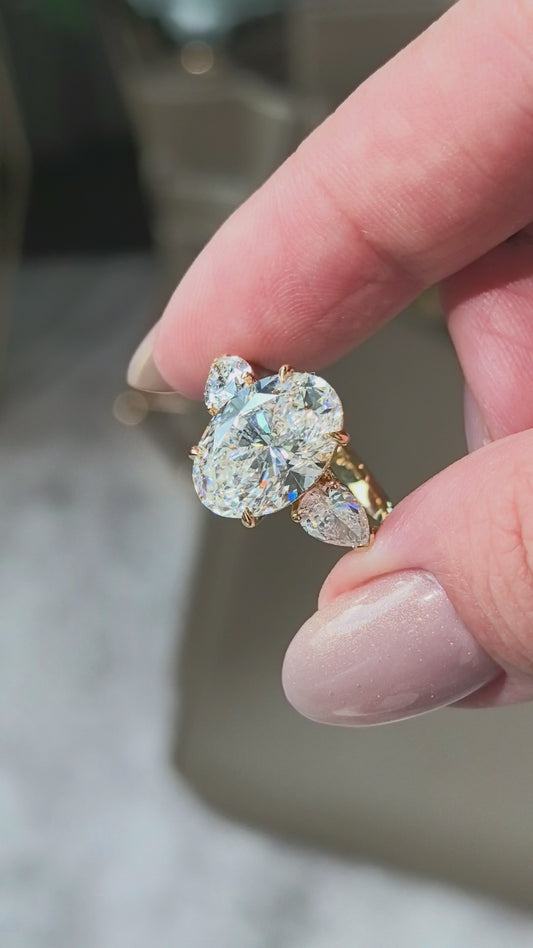 Oval Center Trilogy Ring | Pear Sidestones | Fluid Elegance | Lab-Grown Diamonds