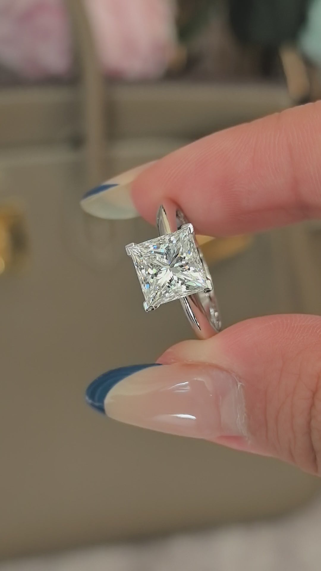 Princess Cut Lab Diamond Solitaire Ring | 4-Prong Setting | Plain Band | 14K Gold | Timeless Simplicity