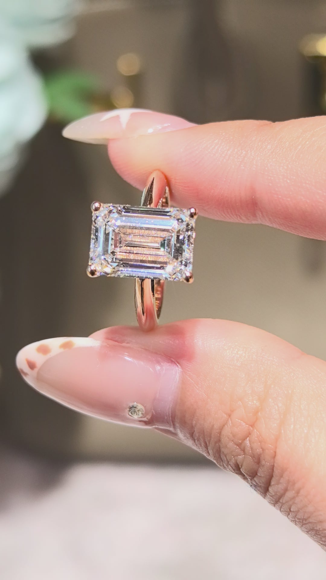 Emerald Cut Lab-Grown Diamond Ring | Single Stone Setting | Blade Design | Four-Prong Setting | 14K Rose Gold | Timeless Minimalist