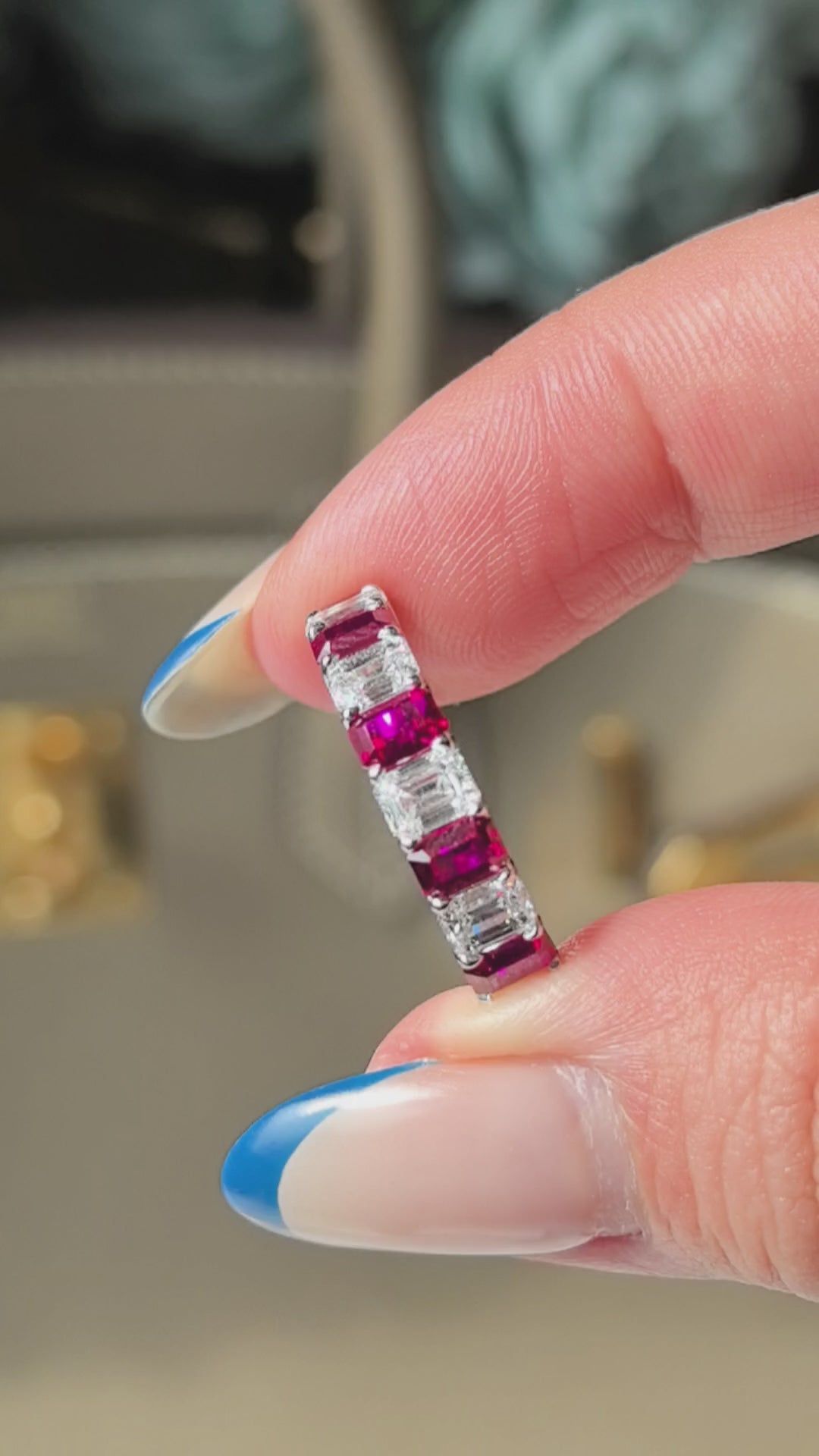Emerald Cut Ruby & Diamond Eternity Band | 14K Gold | Lab-Grown Gemstones
