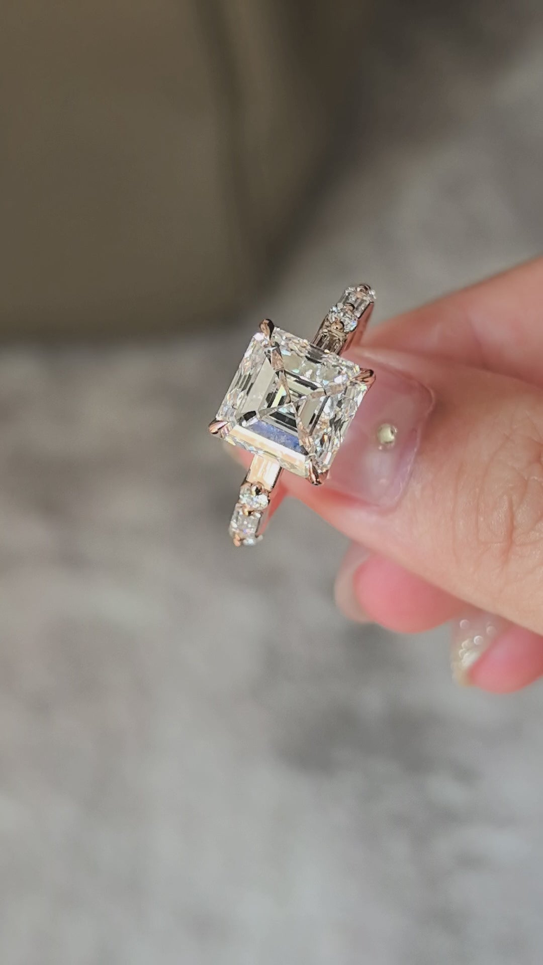 Ashoka Cut Lab Diamond Half Paved Ring | Mixed Cuts | 18K Gold | Architectural Elegance