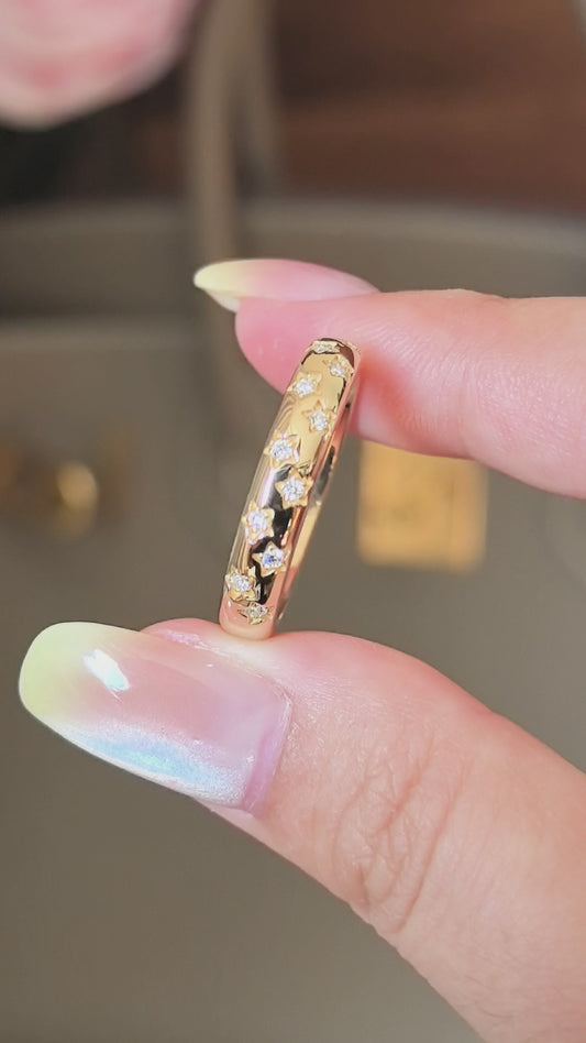 Ring composed of 12 little stars | 18k gold | Lab diamond