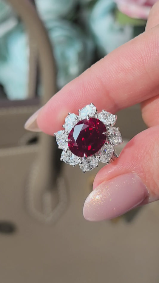6-Carat Pigeon Blood Ruby Halo Ring