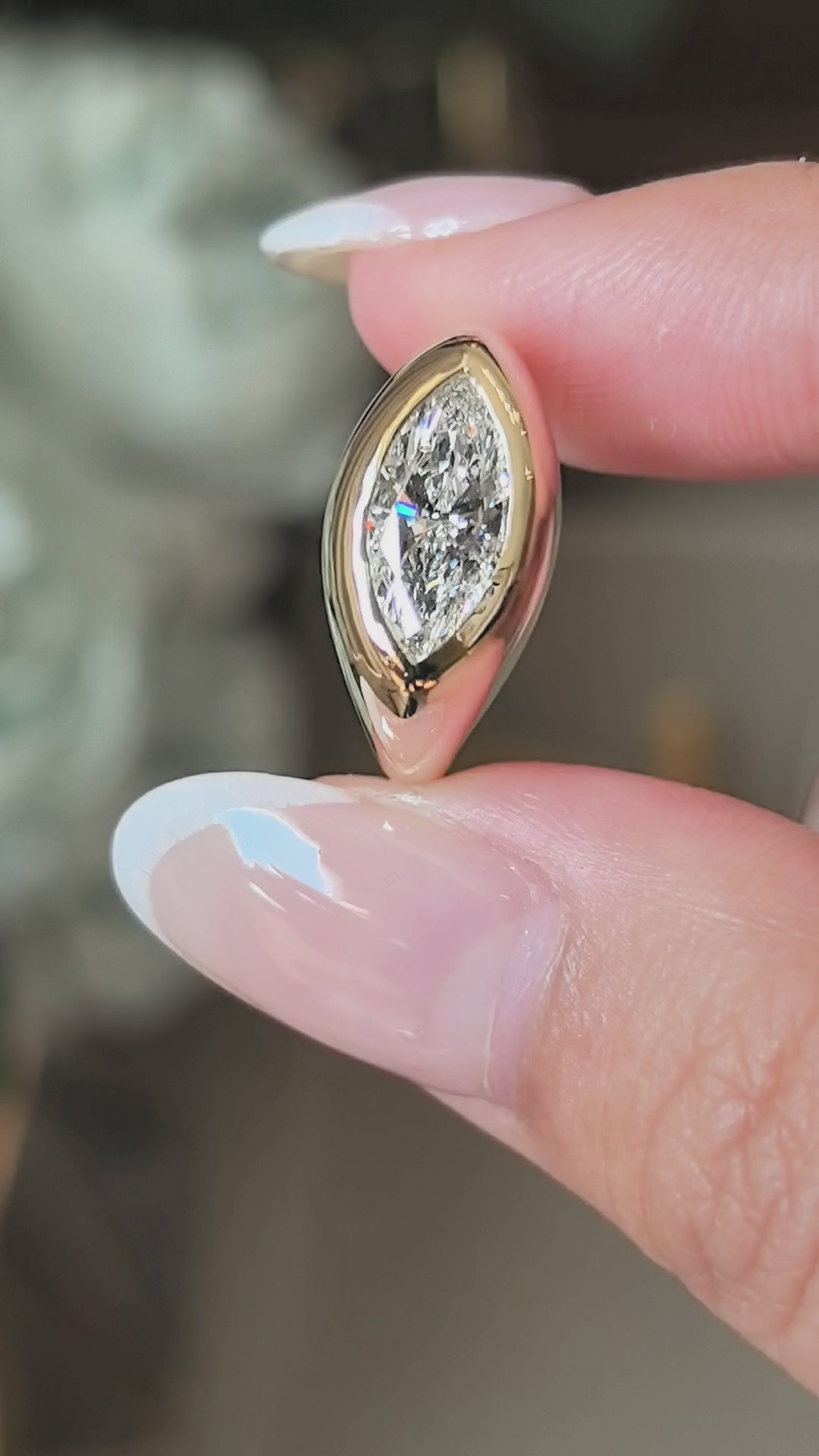 14K Thick Gold Polished Ring | Marquise Cut Diamond | Modern Solitaire Style | 1 Carat Lab-Grown Diamond
