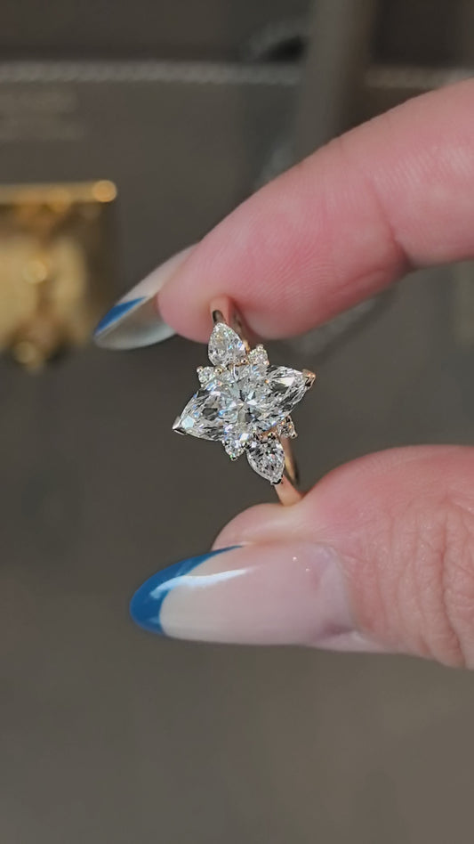 Vintage Marquise Lab Diamond Ring | Pear & Round Diamond Accents | 14K Gold | Heirloom Elegance
