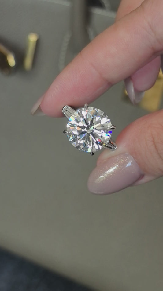 Round-Center Trilogy Ring | Baguette Sidestones | Classic Geometry | Lab-Grown Diamonds