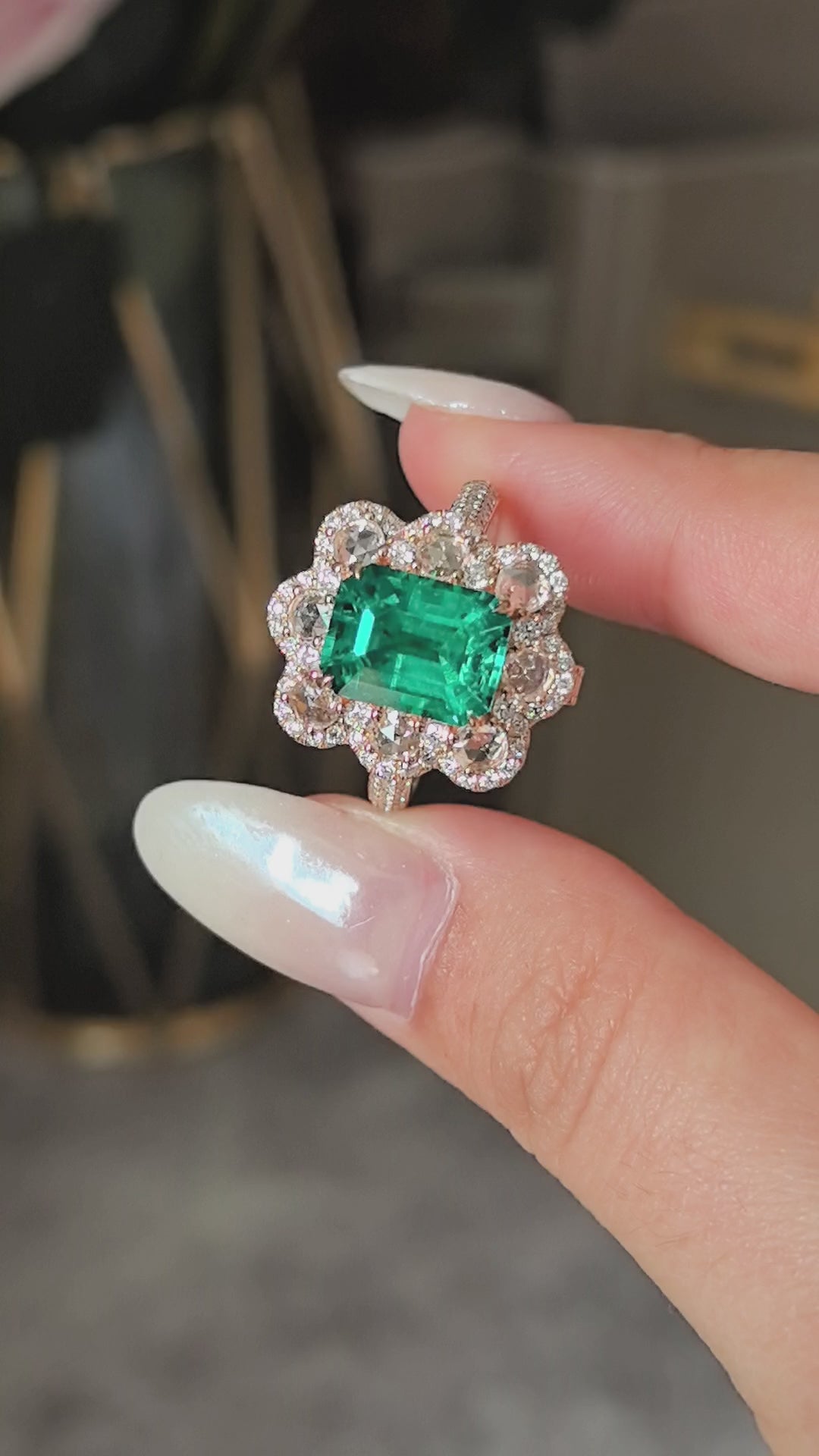 3.02ct 7.9g Emerald Cut Green Lab-Grown Gemstone Ring in 18K Rose Gold