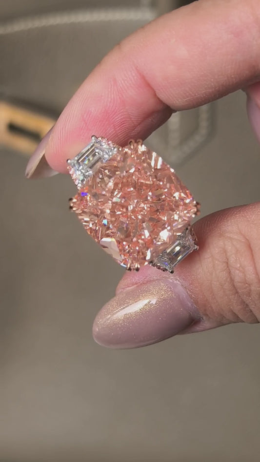 25ct Cushion Cut Pink Lab Diamond Three-Stone Ring | Ultimate Luxury