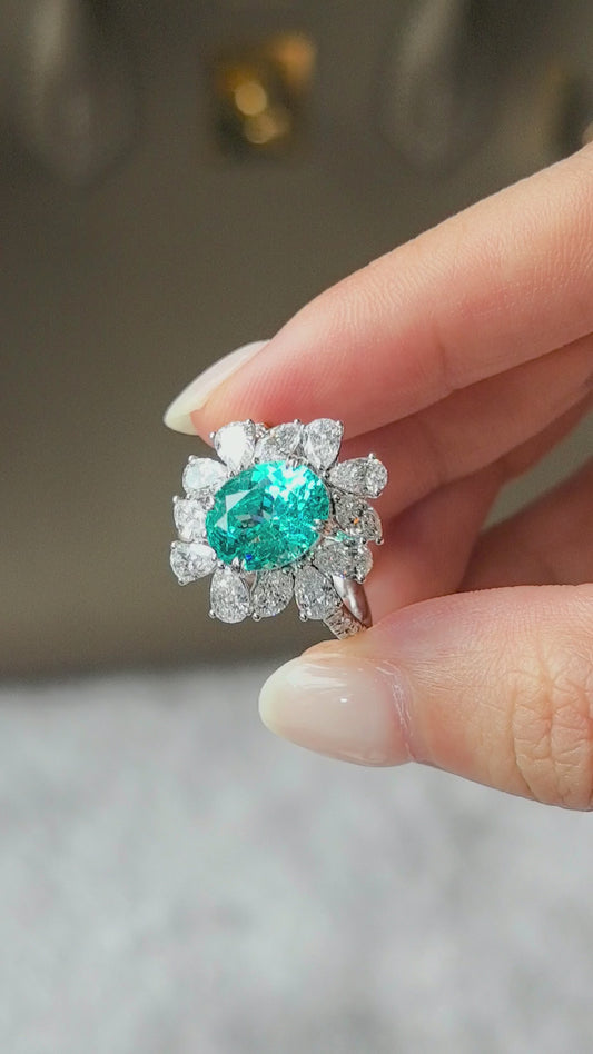 4.9ct 6g Cushion Cut Aquamarine Ring | Pear & Marquise Lab Diamond Halo