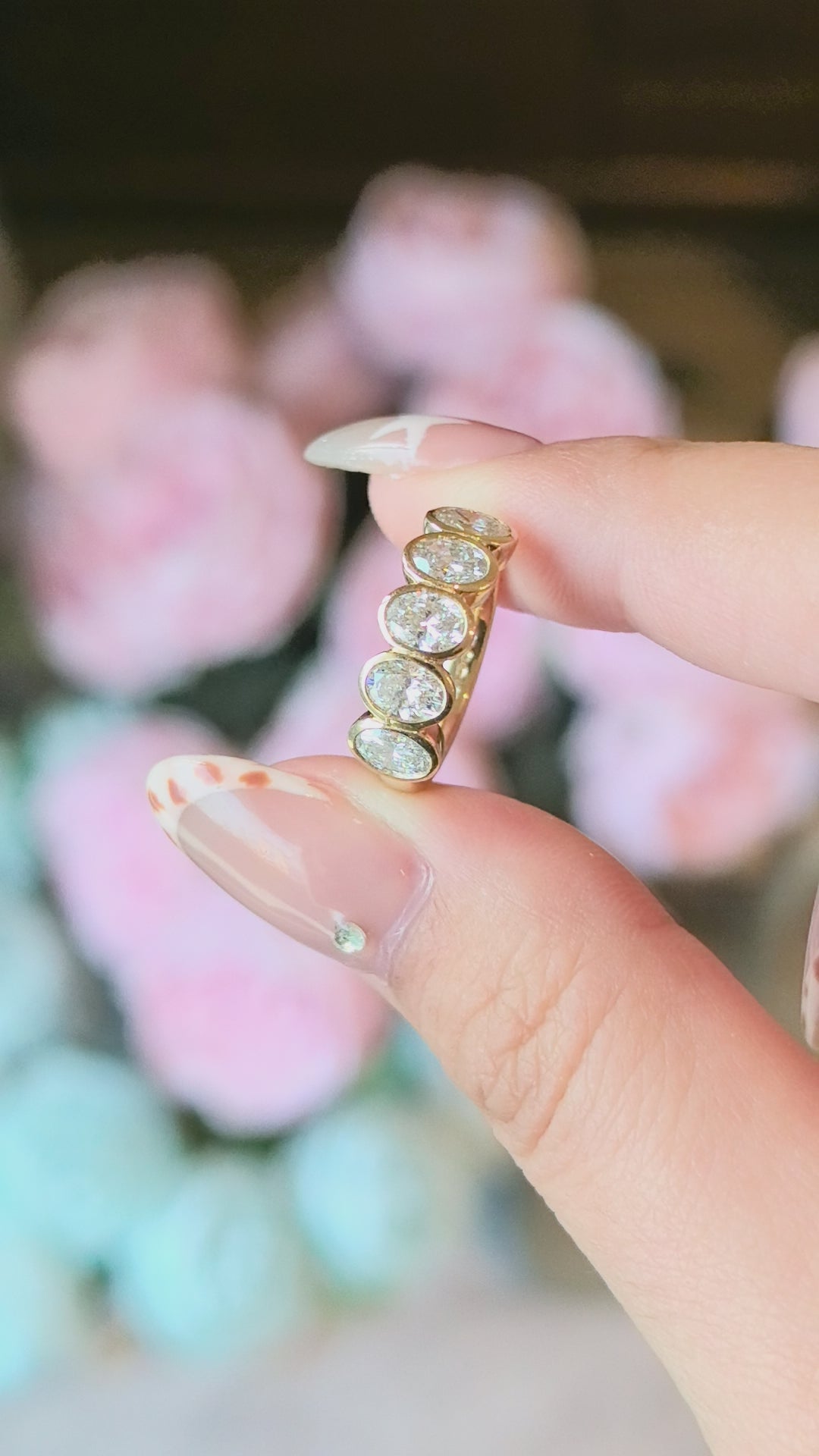 BW-008 | Half  Eternity Ring with Lab-Grown Diamonds | Five Oval Ring | Full Pave Setting |Half  Eternity Ring with Lab-Grown Diamonds | Stackable Ring