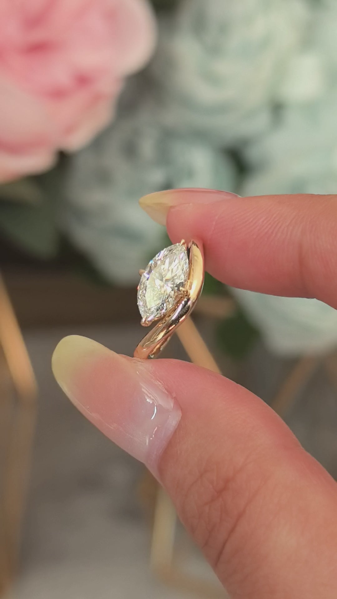 14K Gold pinky ring | Horizontal Marquise Diamond | Modern Solitaire | 1ct Lab-Grown