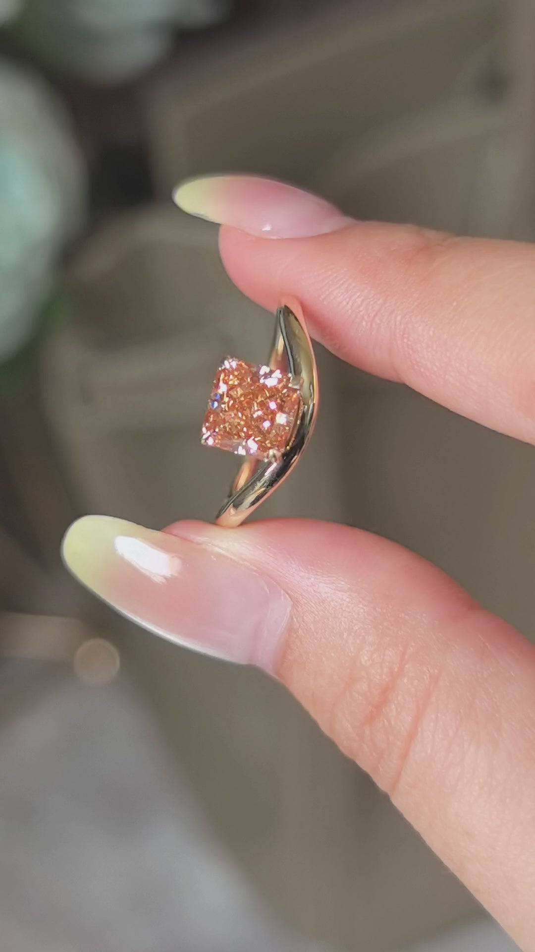 1.7 Carat Radiant Cut Brown Lab Diamond |  Curved Pinky Ring | 14k Gold