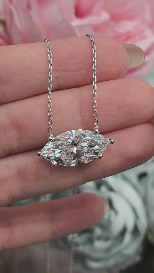 Marquise Cut Pendant Necklace | Hidden Halo & Secret Kiss Design | Modern Heirloom | 14K Gold