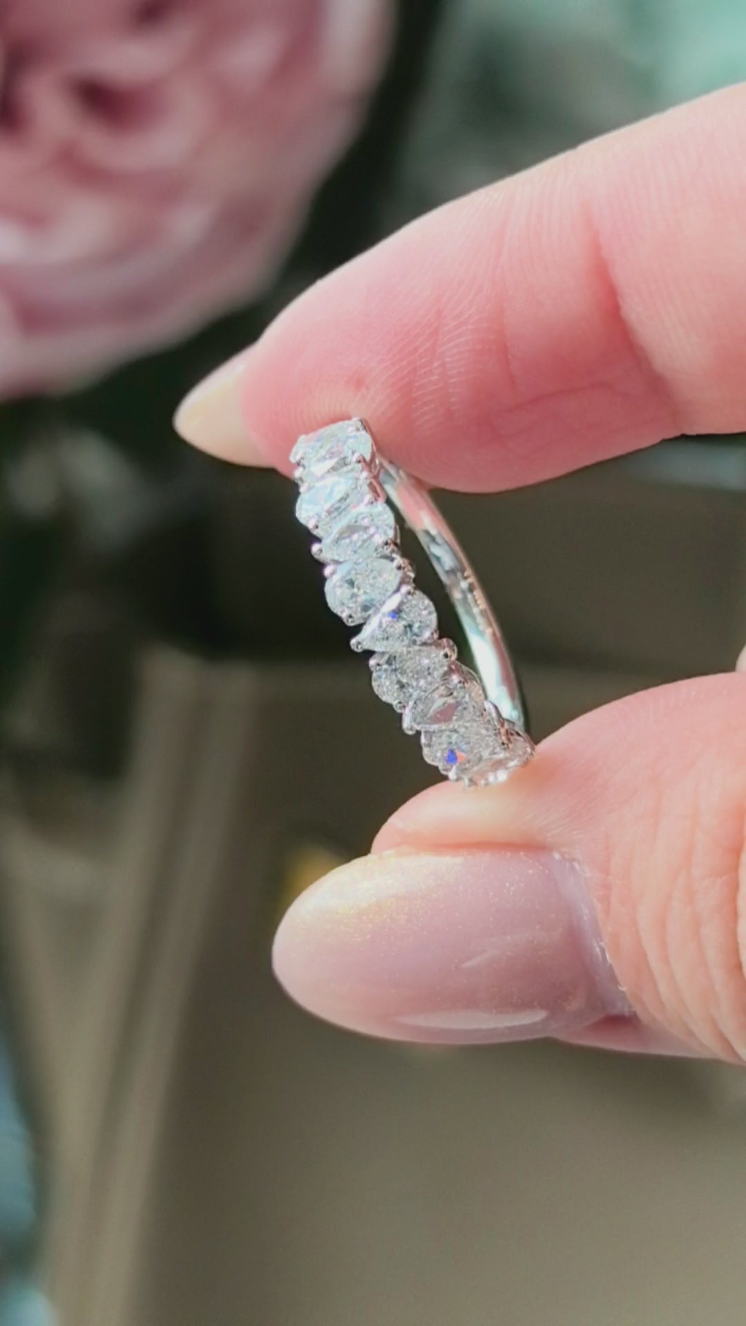 Pear Cut Lab Diamond Half Eternity Band | 14K Gold | Elegant & Timeless