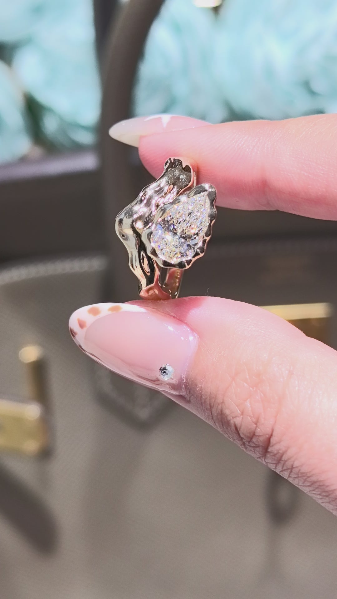 Molten Lava Pear-Shaped Ring | Curved Design | Pinky Ring | Lab-Grown Diamond