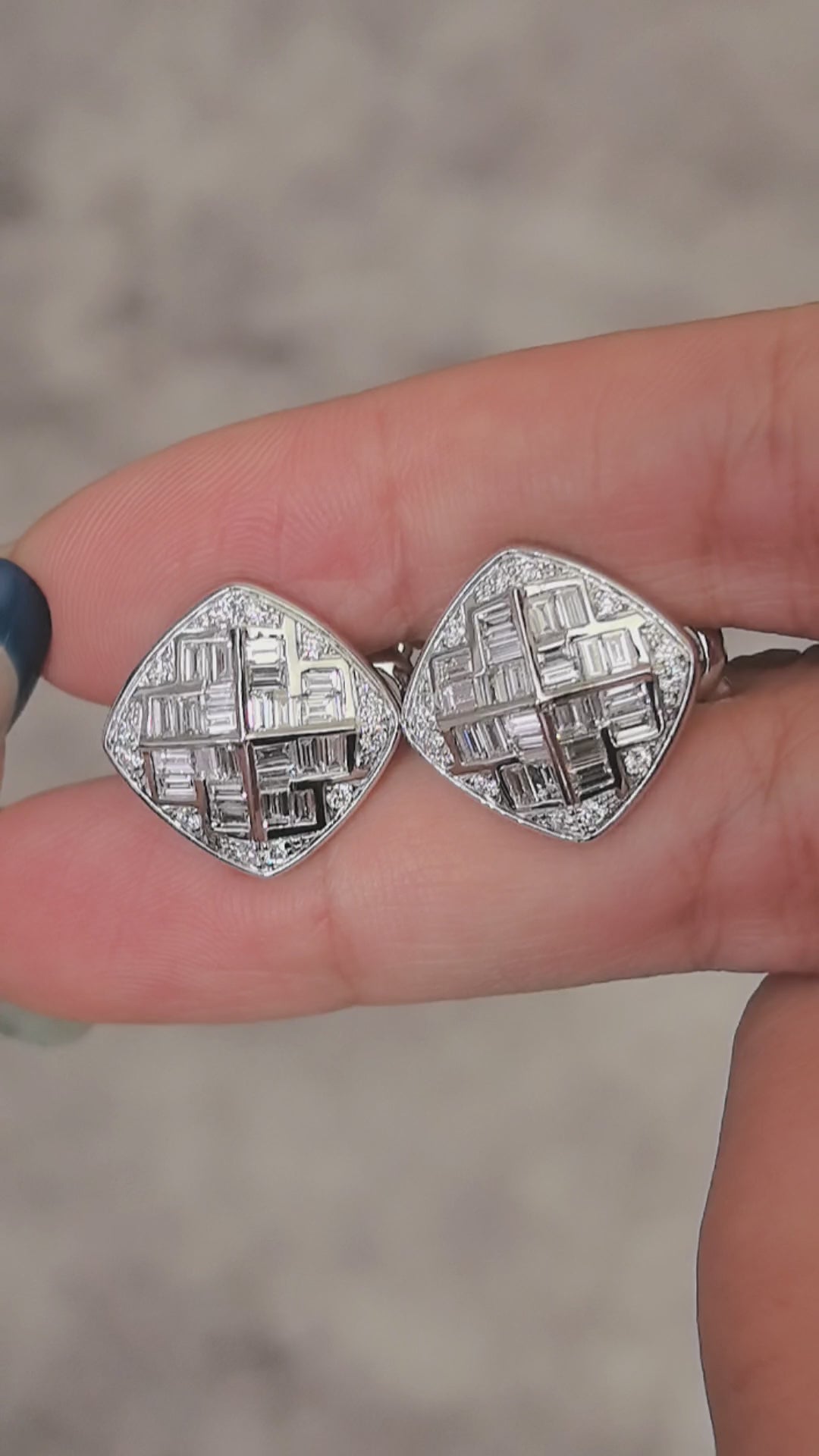 1.9ct 8.5g Square Diamond Stud Earrings | Emerald & Round Cut Lab Diamonds | 14K Gold | Full Pavé Design