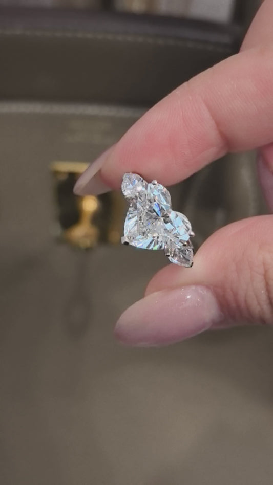Heart & Pear Three-Stone Ring | Symbolic Romance | Unique Diamond Composition | Lab-Grown