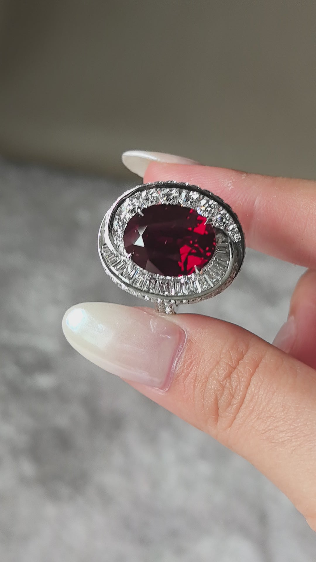 11.2 Carat Oval Lab-Grown Ruby & Diamond Ring in Platinum | 15.1g Heavy Weight | Half-Halo Design