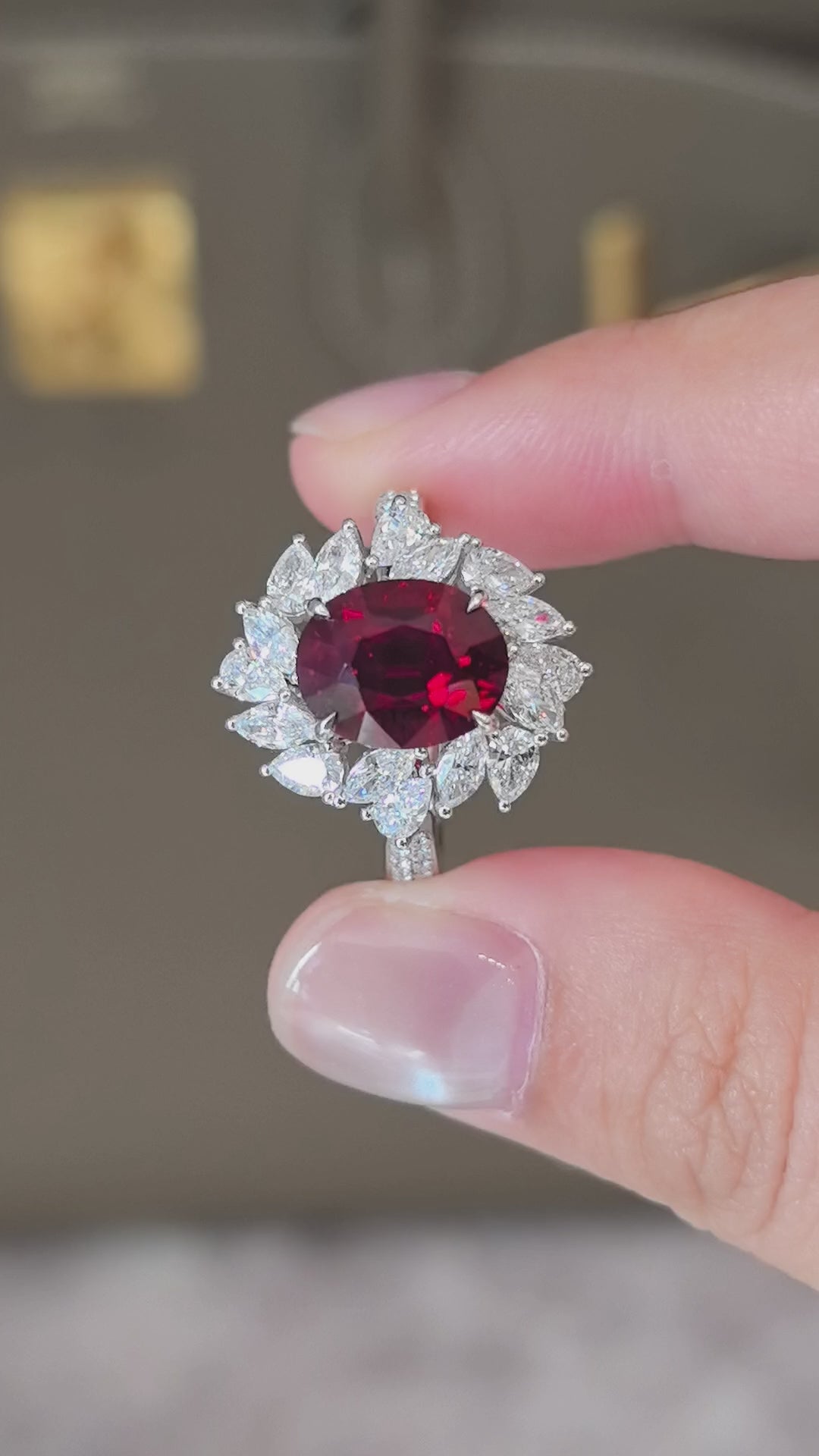 4.1ct 5.7g Oval Ruby & Marquise Diamond Ring | Lab-Grown Gemstones | 18K Gold | Artful Contrast