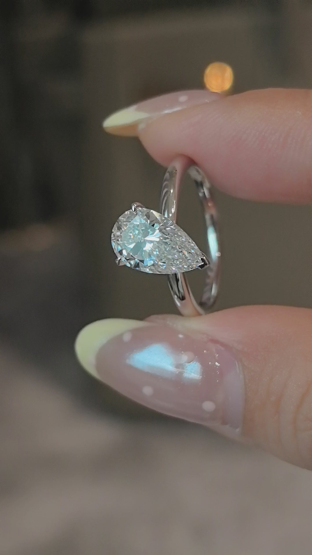PE-012 | Pear Shape Diamond Ring | Three Prong Setting | Round Shank