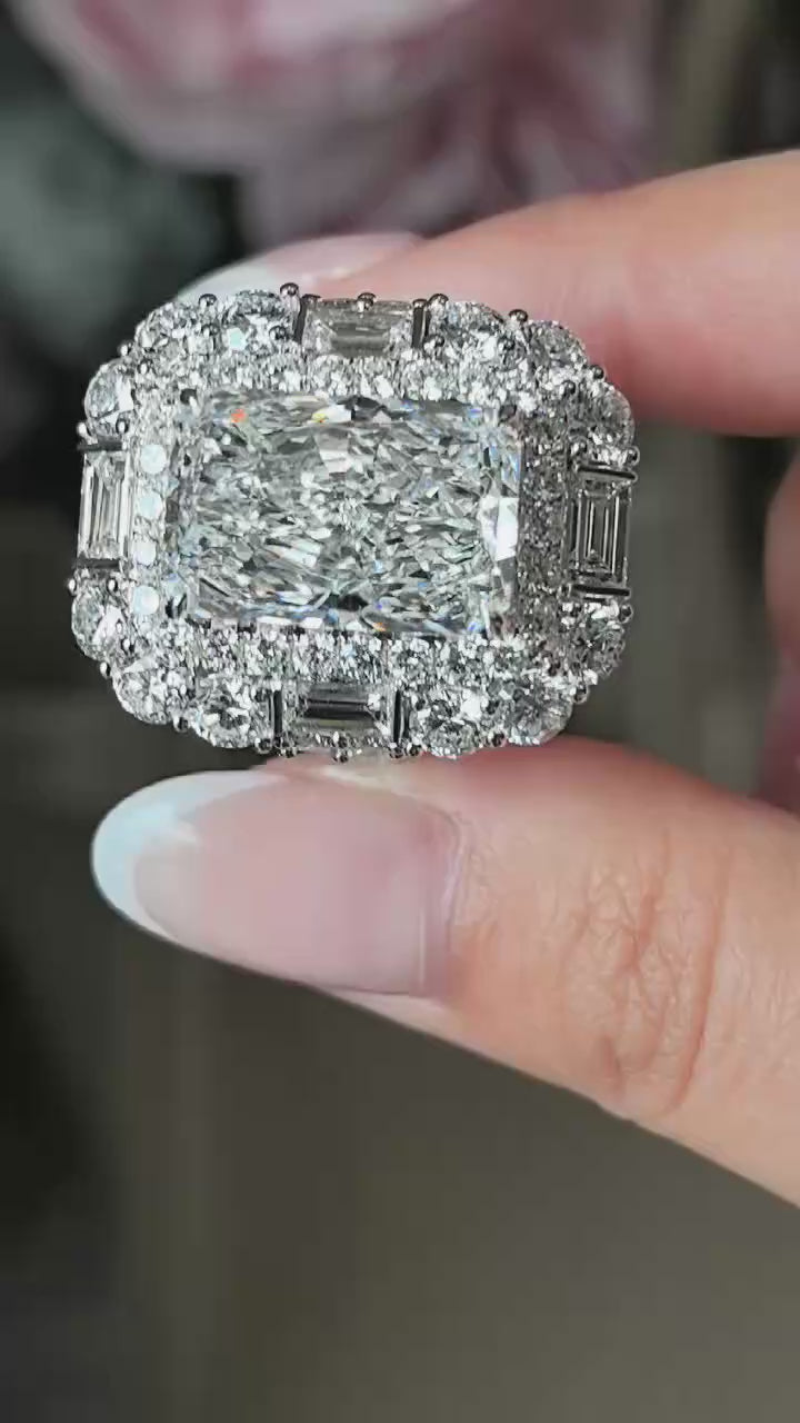 RD-010 | Luxurious Vintage Inlaid Sparkling Ring | Pave Setting | Lab Diamond | Semi-Halo Design | Double Wear Design | Large Carat