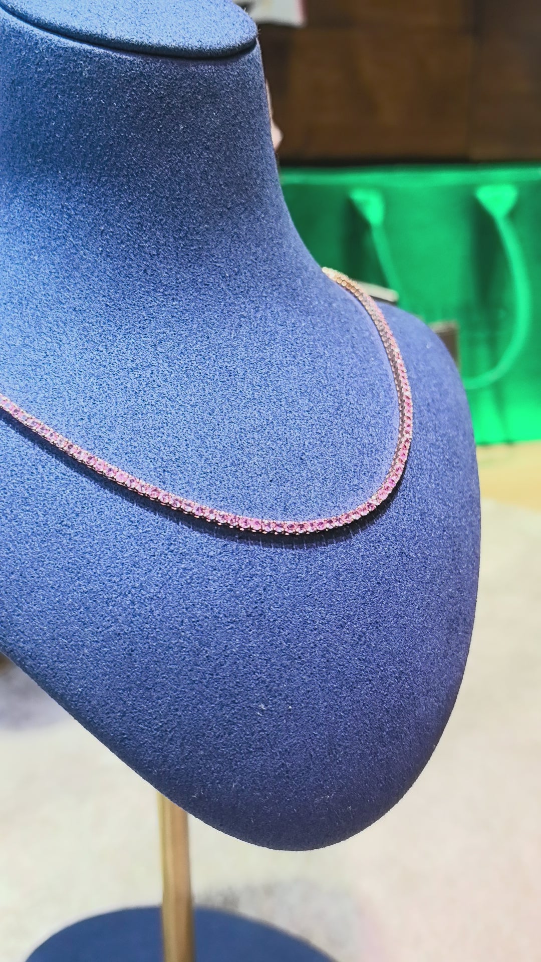 Light pink sapphire tennis necklace, 18k rose gold