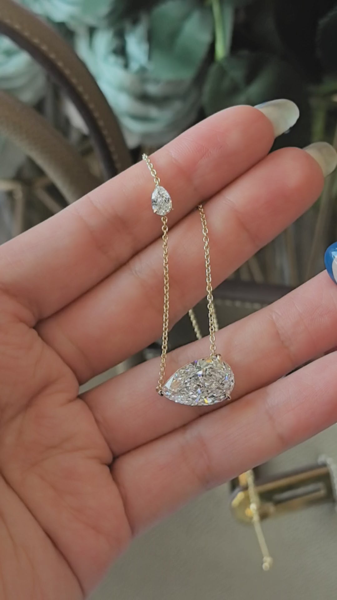 East-West Pear Cut Lab Diamond Necklace | Vertical Accent Diamond | 14K Gold | Celestial Elegance