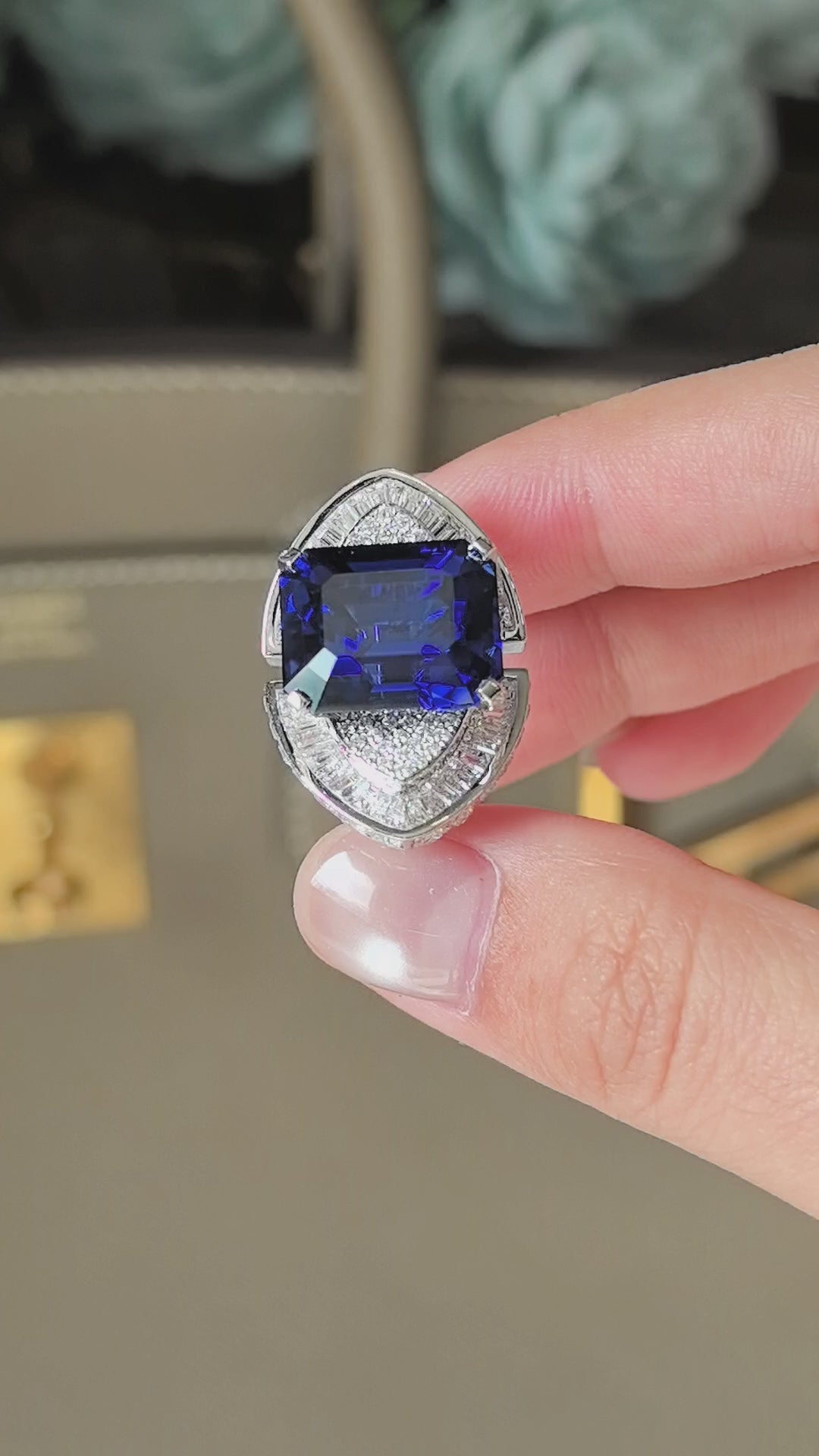 14.6ct 13.7g Eye of Truth Lab Sapphire Ring | Blue Sapphire & Diamond Design | 18K Gold | Mystical Elegance