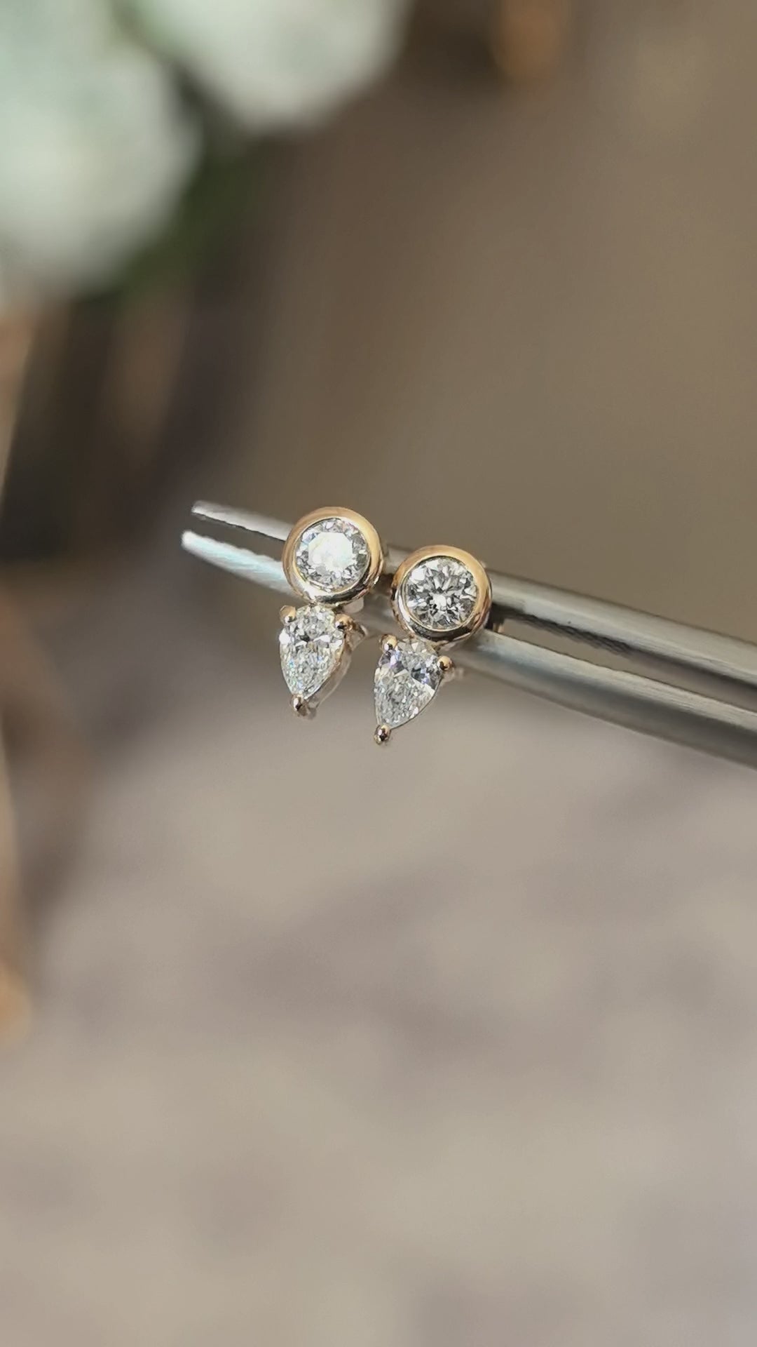 Round Diamond | Pear-Shaped Diamond Cluster Earrings | 14K Lab-Grown Diamonds
