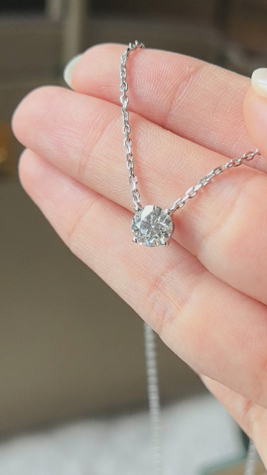 Round Brilliant Solitaire Necklace | 4-Prong Lab Grown Diamond Pendant
