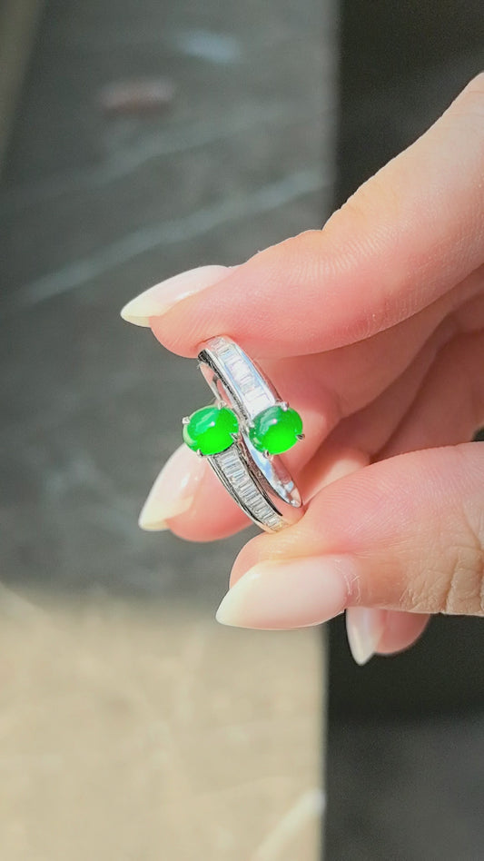 0.4ct 4g Jadeite Open Band Ring | Channel Set Emerald Cut Lab Diamonds