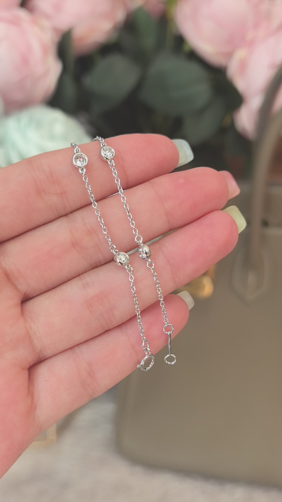 B-012 |Bezel-Set Round-Cut Diamond Station Bracelet  | Elegant Delicate Layering Bracelet | Lightweight, Comfort-Fit Construction