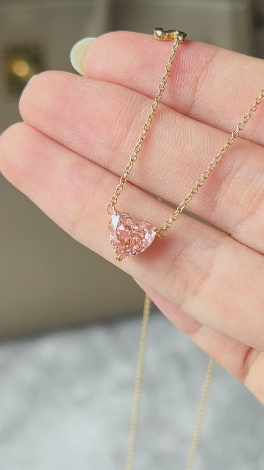 1.6ct 3.0g Heart Shape Pink Lab Diamond Necklace | 14K Rose Gold